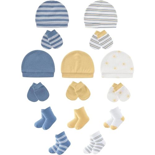 Baby Hats Mittens and Socks Set Soft Cotton Newborn Hat Glove for Boys Girls 0-6 Month