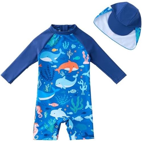 UMELOK Baby Boys One Piece Rashguard Swimsuit with Snap Bottom