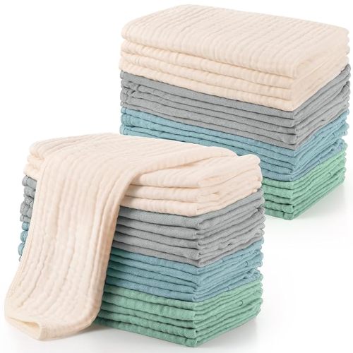 Buryeah Muslin 20 Pcs Burp Cloths Large 20" x 10" 100% Cotton 6 Layers Ultra Absorbent and Soft Hand Washcloths for Baby Drool and Messes Gentle Burp Cloth for Boys & Girls(Fresh Colors)