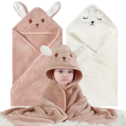 KLHYIT Baby Bath Towel with Hooded 2Pack Absorbent Soft Hooded Towel for Newborns Unisex 31.5x31.5 in Bath Towel Set Gift for Babies, Infant, Newborn Essential