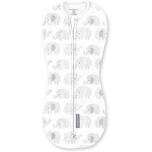 SwaddleMe by Ingenuity Compression Baby Swaddle Pod, Two-Way Zipper for Easy Diaper Changes, Improves Sleep & Calms Startle Reflex, 0-2 Months, 1.0 TOG, 1-Pack - Scribble Elephant