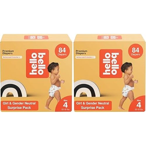 Hello Bello Premium Diapers, Size 3 (14-24 lbs) Surprise Pack for Girls - 100 Count, Hypoallergenic with Soft, Cloth-Like Feel - Assorted Girl & Gender Neutral Patterns
