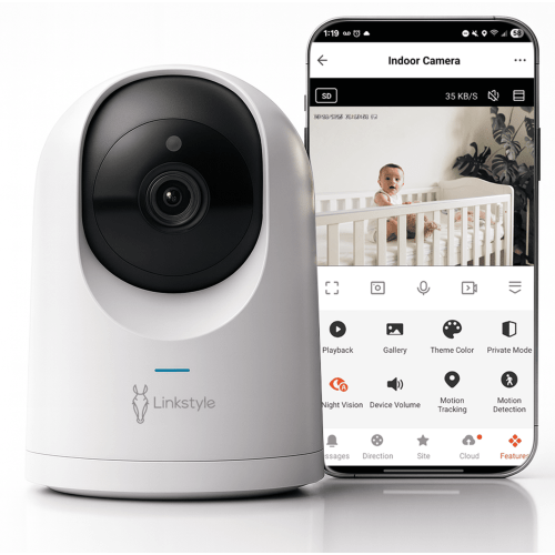 Mira II 2K Indoor Security Camera By LINKSTYLE — Baby, Pet & Home Smart Surveillance Monitor, AI Motion, 2-Way Audio, Night Vision (NO SUBSCRIPTION REQUIRED)