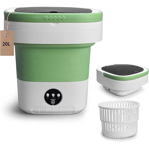 Portable Washing Machine, 20L Foldable Washer with Spin Basket, Upgraded 3 Modes Deep Cleaning for Baby Clothes, Underwear & Socks, fit for Hotel, Travel, Camping, Apartment & Dorm