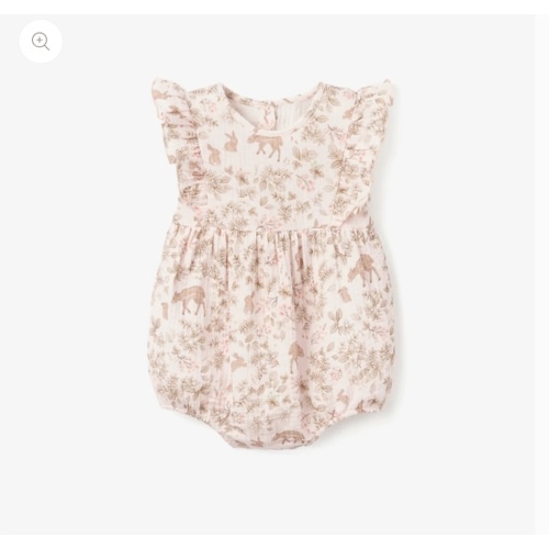 Woodland Print Organic Muslin Bubble Baby Romper – Elegant Baby