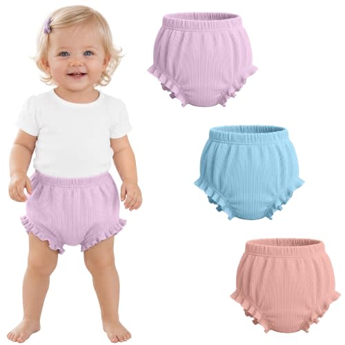 3 Pack Baby Ribbed Bloomers 6M-4T | Newborn Diaper Covers, Toddler Girls Boys, Cotton, Soft, Loose, Cute, Underwear Shorts