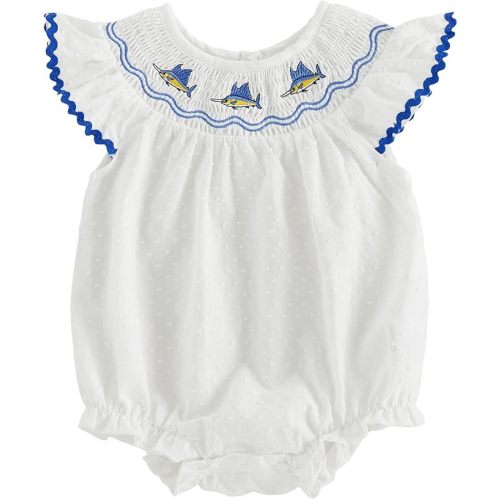 Newborn Baby Girl Outfit Sailfish Sleeveless Bubble Romper Infant Bodysuit Summer Preppy Coastal Baby Clothes