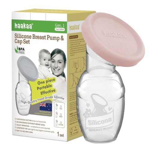 haakaa Manual Breast Pump Breastfeeding Pump with Food Grade Silicone Cap (Blush) 4oz/100ml