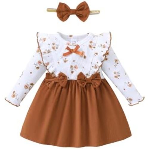 sweetabby Toddler Dress Baby Girl Clothes Fall Winter Ruffle Long Sleeve Bow Baby Girl Outfits Toddler Girls Clothes