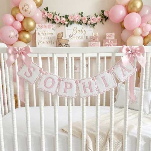 Custom Embroidered Name Banner, Nursery Fabric Garland, Personalized Baby Shower Heirloom Keepsakes