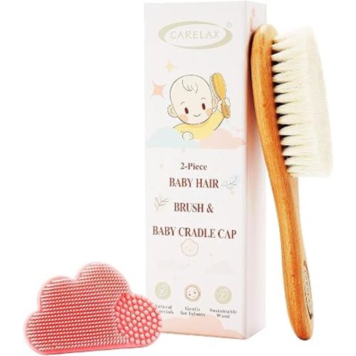 Baby Hair Brush & Comb Set, Organic Wooden Hairbrush Natural Goat Bristles for Newborns & Toddlers, Ideal for Cradle Cap & Itching, Perfect Shower and Registry Gift for Infant, Toddler (2pcs-Pink)