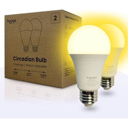 hooga Circadian Rhythm Full Spectrum LED Light Bulb - 2700K, 2100K, 1400K, Flicker-Free, Blue Light Free Night Mode, 7W Energy Efficient Warm White for Sleep, Relaxation & Focus - 2 Pack