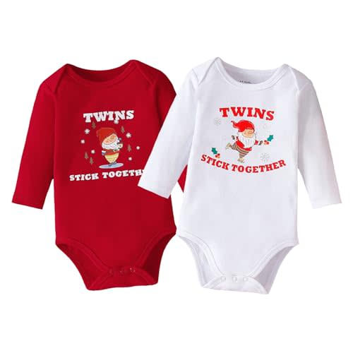 DEFAHN Funny Twins Baby Bodysuits Boys Girls Rompers 2 Pack Twin Matching Clothes Outfits for Newborn Infant