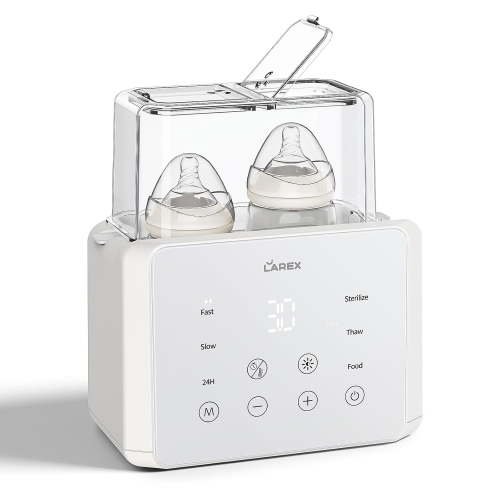 Bottle Warmer, Larex Double Fast Baby Bottle Warmer for Breastmilk and Formula with Timer, 11-in-1 Accurate Temp Control, Milk Warmer with Thaw, Steri-lizing, Keep Warm, Heat Food