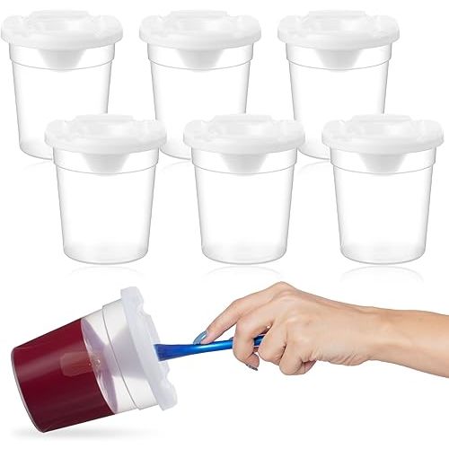 6Pcs Plastic Paint Cups with Lids for Kids, Reusable Paint Containers with Lids, No Spill-Paint Cups for Kids Art Supplies, Art Classes, Painting Projects, Craft Supplies
