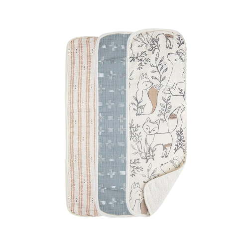 Crane Baby 3 Piece Woodland Animal Unisex Absorbent Blue Burp Cloth