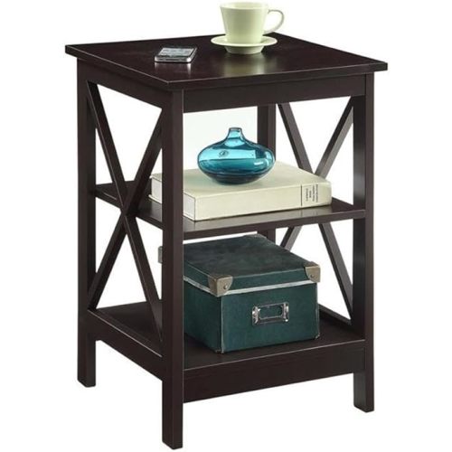 Convenience Concepts Oxford End Table 15.75" - Modern Living Room Table with Storage Shelves, Transitional Nightstand Side Table for Home Decor and Display, Espresso