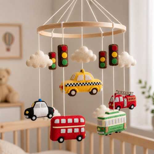Transportation Baby Mobile, Vehicle Nursery Decor, Taxi Bus Police Car Crib Mobile, Personalized Baby Gift, Travel Theme Nursery Mobile