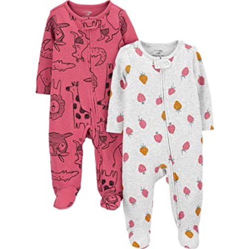Simple Joys by Carter's Baby Girls' 2-Way Zip Thermal Footed Sleep and Play, Pack of 2
