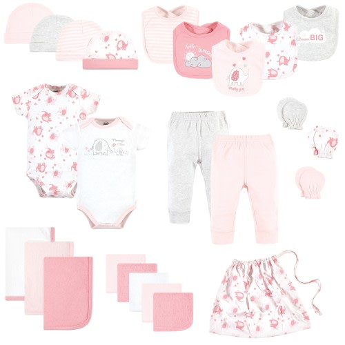 Luvable Friends Infant Girl Layette Baby Starter Set 25pc, Girl Basic Elephant, 0-6 Months - Girl Basic Elephant