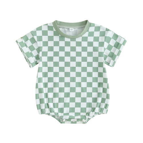Hirigin Newborn Baby Boy Girl Clothes Checkered T-Shirt Bubble Romper Oversized Short Sleeve One-Piece Summer Outfit