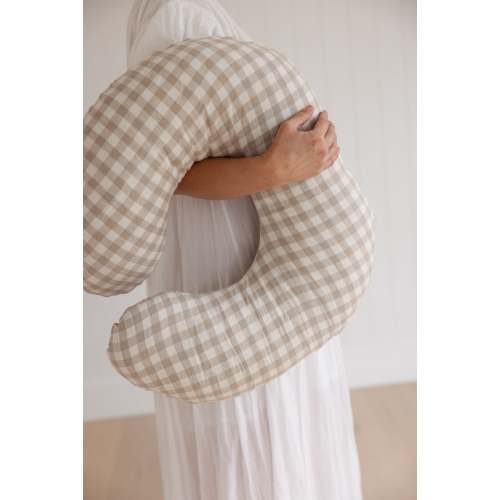 Natural Gingham Linen Nursing Pillow & Cover | Comfortable Support – Linen Label
