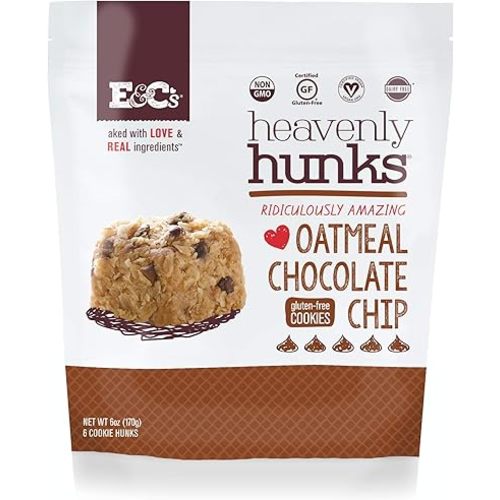 Heavenly Hunks Oatmeal Cookies - On-The-Go Breakfast and Snack Bars - Best for Kids and Adults (Oatmeal Chocolate Chip, 6 oz bag - 6 Pack)