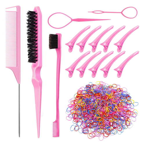 UPITOR 1000 Pcs Colorful Mini Rubber Bands, Hair Elastics, Topsy Tail Tools, Comb Brush Set