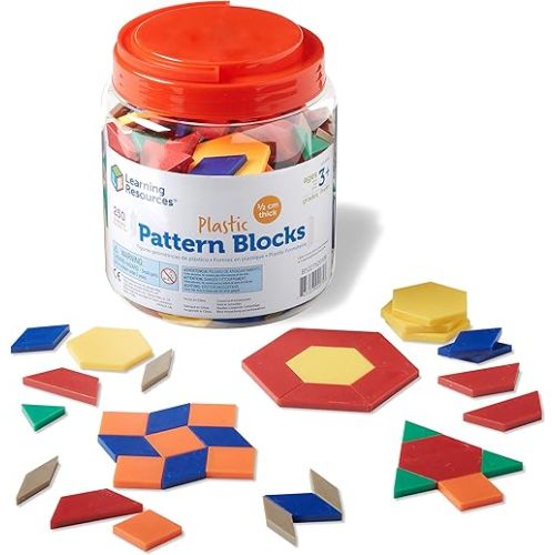 Learning Resources Plastic Pattern Blocks - Set of 250, Ages 3+, Shape Games for Preschoolers, Homeschool Supplies, Shape Manipulatives for Kids,Back to School Supplies,Teacher Supplies