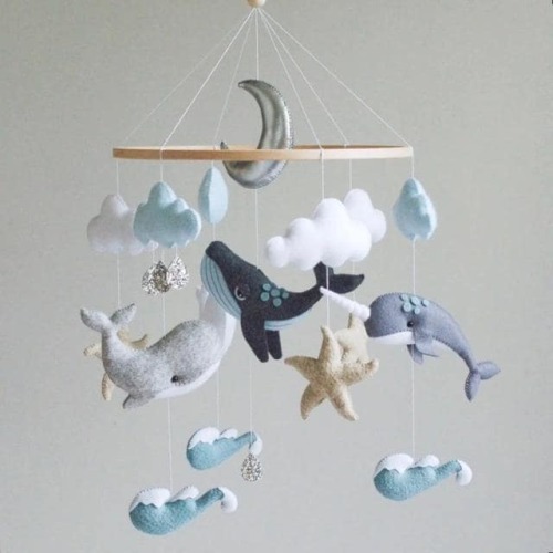 Ocean Whale Narwhal Felt Crib Mobile, Nautical Baby Shower Gift