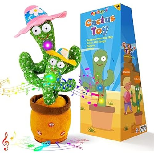 Ayeboovi Dancing Talking Cactus Toy for Boys Girls, Mimicking Recording Singing Cactus Toy Repeating What You Say, Volume Adjustable Light Up Baby Toys Gifts with 120 Songs for Toddlers Kids