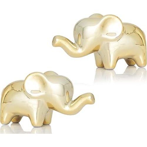Small Elephant Statue Good Luck 2-Pack 4 inch Shiny Gold Accent Small Knick Knacks Gifts, for Home Office Shelf Desk Coffee Table Decoration