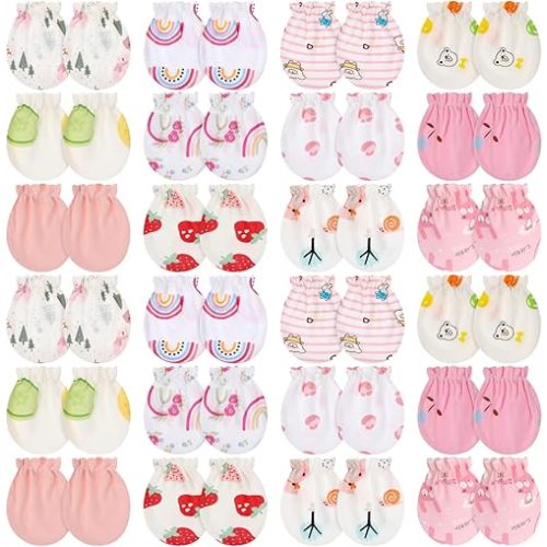 Geyoga 24 Pairs Newborn Baby Mittens No Scratch Mittens Soft Elastic Infant Baby Gloves for 0-6 Months Boy Girl