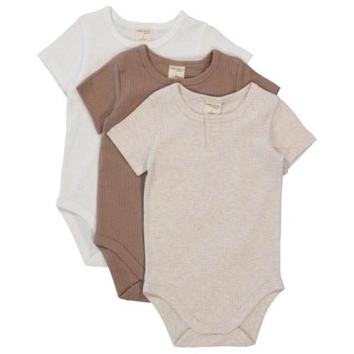 Medium Brown Baby 3 Pack Short Sleeve Organic Cotton Bodysuit | Best&Less™ Online