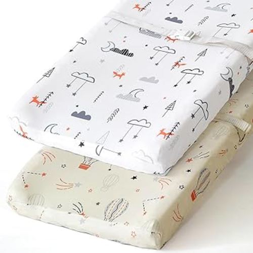 BROLEX Changing Pad Covers for Baby: Boy Girls Ultra Stretchy Soft 2 Pack Starsmoon & Balloon