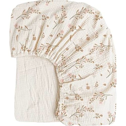Konssy Muslin Fitted Crib Sheets 100% Cotton Baby Crib Sheets for Standard Crib Mattress (28 X 52 Inches), Soft and Breathable for Boy, Girl (Floral)