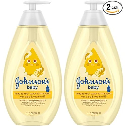 Johnson's Head-to-Toe Gentle Tear-Free Baby & Newborn Wash & Shampoo, Sulfate-, Paraben- Phthalate- & Dye-Free, Hypoallergenic Wash for Sensitive Skin & Hair, 27.1 fl. Oz (Pack of 2)