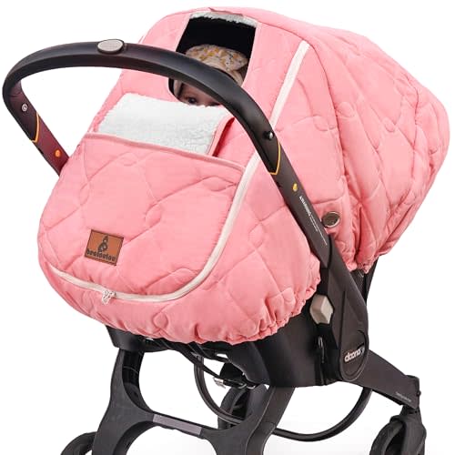 Winter Carseat Cover for Baby,Waterproof Baby Car Seat Cover Compatible with Doona Car Seat and Stroller,Cold Weather Warm Car Seat Covers for Babies, Keeps Babies Warm and Cozy (Pink)