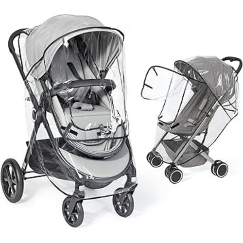 Universal Clear Stroller Rain Cover, No-zip Waterproof Stroller Cover - Food Grade EVA, Baby Travel Weather Shield, Breathable Rain Cover for Most Single Strollers, Joggers Accessories for Rain, Black