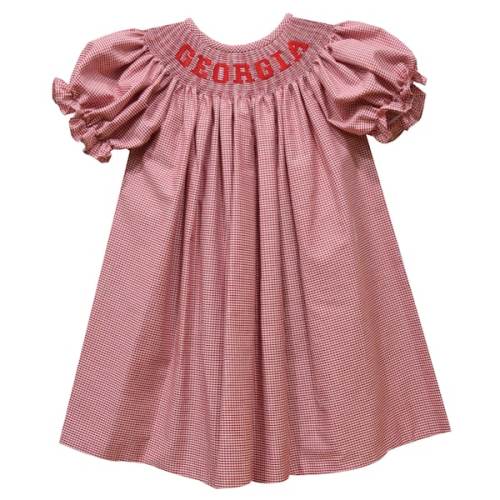 Georgia Bulldogs Vive La Fete Girls Infant Mini-Check Smocked Bishop Dress - Red
