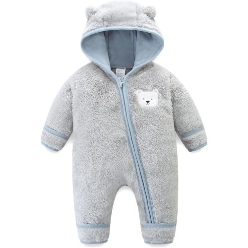 Babymine Newborn Baby Bear Outfit Unisex Winter Clothes Girls Boys Hooded Onesie Fleece Clothes Warm Baby Snowsuit