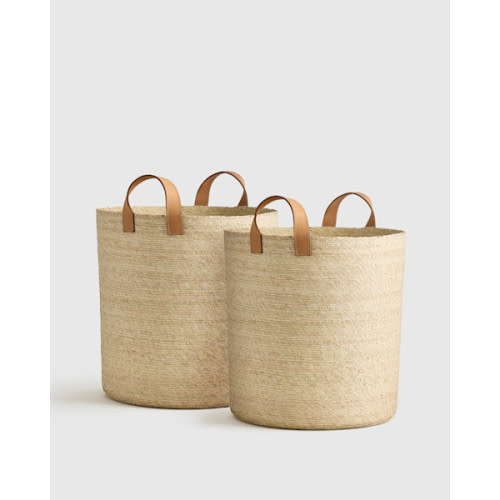 Handwoven Round Palm Baskets (Set of 2) in Natural