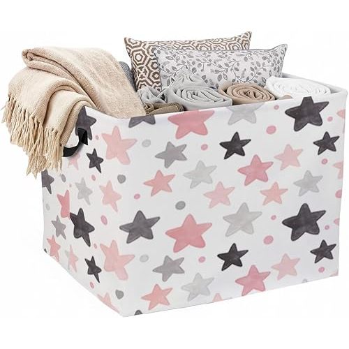 Cute Star Foldable Laundry Basket Hamper with Handles, 56L Large Capacity Toy Storage Organizer, Collapsible Clothes Hamper for Home Decor and Bedroom Organization.