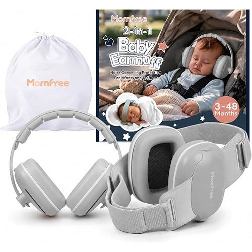 2-in-1 Baby Ear Muffs for Sound Reduction, Hearing Protection for Airplane, Fireworks, Soft & Comfort Noise Cancelling Headphones with Adjustable Headband for Babies and Toddlers(3-48 Months)