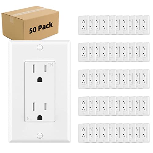 Micmi Outlet Socket, Decorator Receptacle, 15 Amp, 125 Volt, Tamper Resistant, TR Grounding with Wall Plates UL Listed White 50pack (15A)