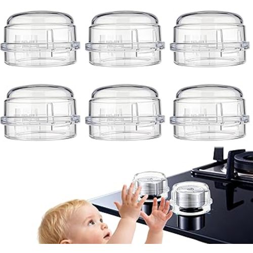 6 Pack Gas Stove Knob Covers – Heat-Resistant Baby Proof Stove Knob Locks with Universal Size, Stove Child Proof Knobs with Adhesive, Stove Safety Guard for Kids Toddler Pet(Transparent)