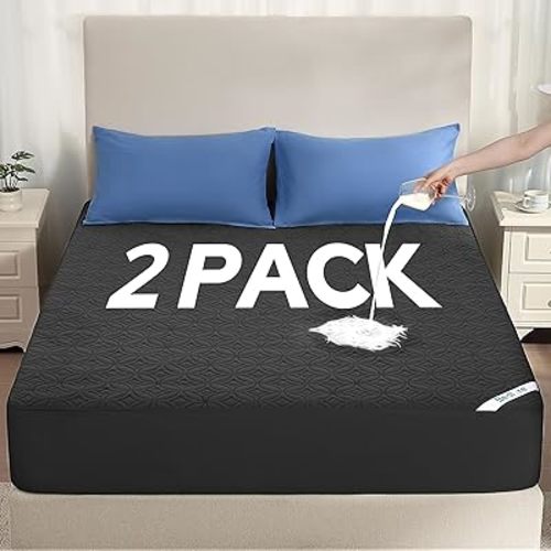BEDLORE 2 Pack Waterproof Mattress Protector, Queen Size Mattress Pad with Deep Pocket 6"-18" Depth, Soft Breathable Bed Mattress Cover for Home, Bedroom, Hotel (Black)