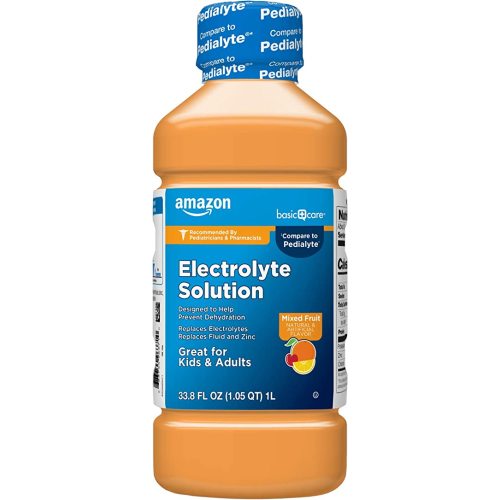 Amazon Basic Care Electrolyte Solution, Mixed Fruit; Designed to Prevent Dehydration; Replaces Electrolytes, Fluid and Zinc, 33.8 Fluid Ounces