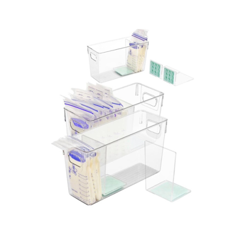 Breastmilk Storage Container with L Shaped Separator Boards, Dividers Will Flatten Standing Breast Milk Bags in Organizer Bins Save Refrigerator Space | 2 Containers Plus-Green