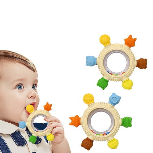 Baby Silicone Teethers for 0-36 Months Baby Animal Rattles Teethering Rings BPA Free Baby Chew Toys Six-finger Bracelet Teether Neutral Newborn Gift
